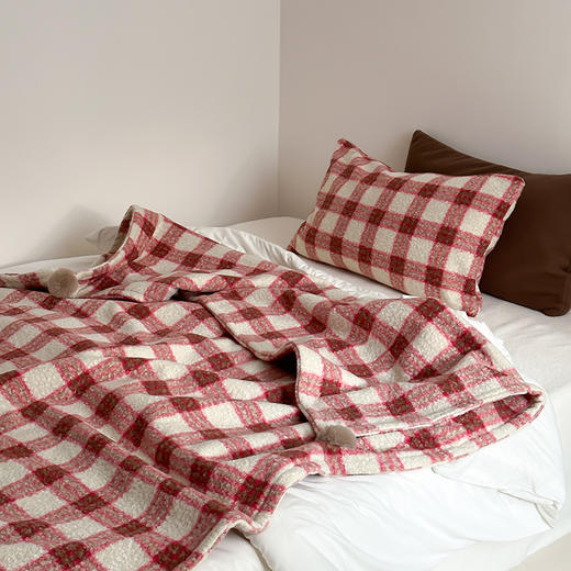 自然醒羊卷妮双面盖毯格尔系列午睡毯复古英伦格子秋冬保温毛毯沙发盖毯双层加厚办公室午休羊羔绒小毯子MT 商品图1