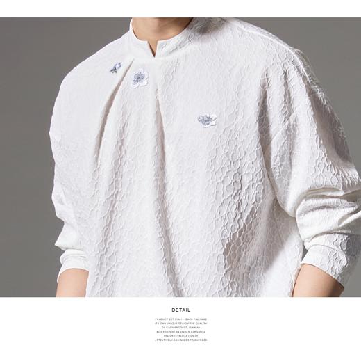 PINLI品立秋季新款新中式立领刺绣T恤国潮男提花宽松长袖上衣B243111029 商品图5