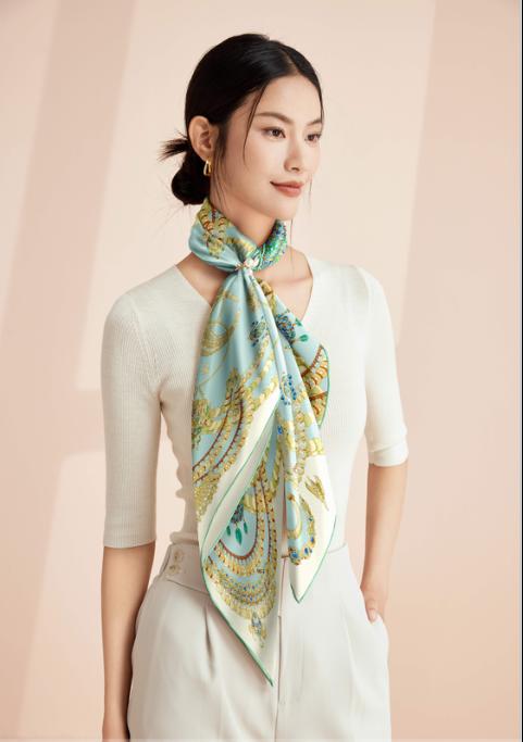 喜得宝重磅印花素绉缎大方巾105cm*105cm百搭丝绸礼品方巾 商品图2