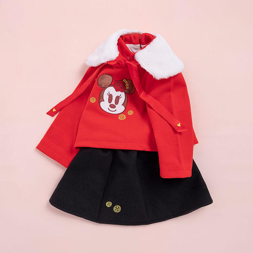 迪士尼童装 女童套装中国风公主裙新年装加厚加绒保暖拜年服冬季214T1286 商品图1
