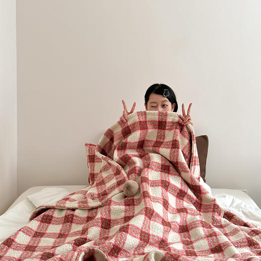 自然醒羊卷妮双面盖毯格尔系列午睡毯复古英伦格子秋冬保温毛毯沙发盖毯双层加厚办公室午休羊羔绒小毯子MT 商品图9