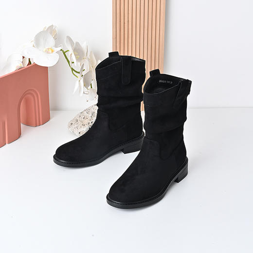 经典鲨2024年冬新款百搭时尚圆头潮流时尚中筒褶皱堆堆靴女KW65-D58181 商品图6