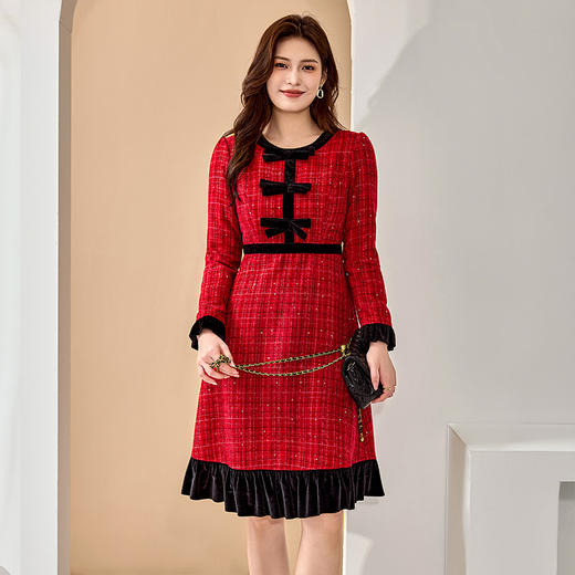 【清仓99】8/11奢姿2024秋季新款大码女装气质蝴蝶结裙子胖妹妹拼接小香风连衣裙9944890230 商品图3