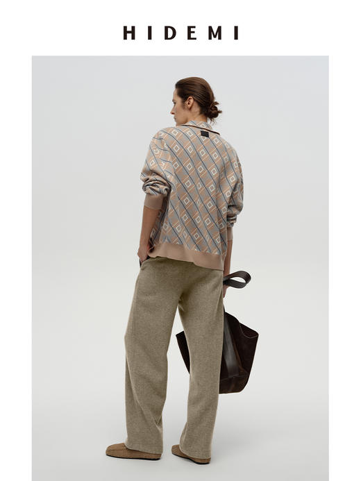 HIDEMI【当当同款】极简抽绳式针织加厚加绒保暖弯刀裤九分裤 卡其色|黑色 商品图3