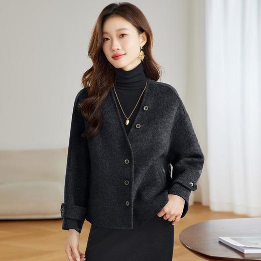 双面羊绒大衣设计感减龄，围巾领斗篷毛呢外套短款HR-ZYIF1120 商品图3