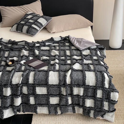 自然醒洛德瑞毛毯高端格子拼接羊绒呢料绒毯可机洗沙发休闲盖毯办公室膝盖毯MT 商品图4