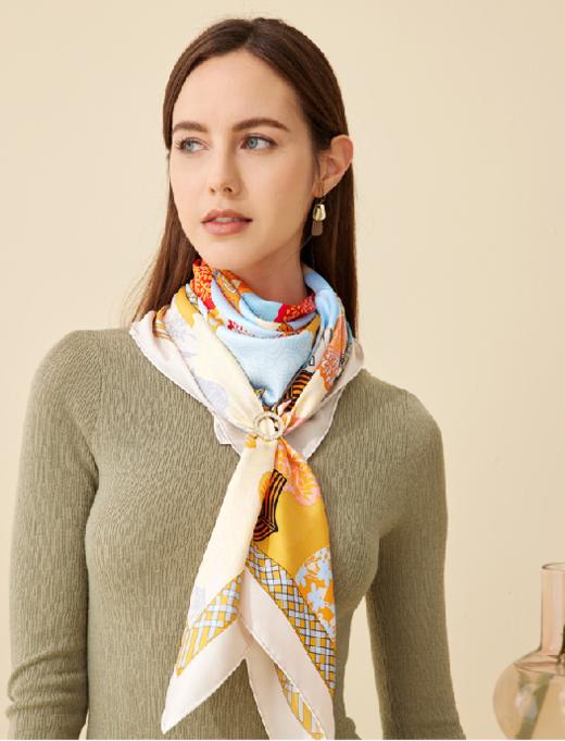 喜得宝重磅印花素绉缎大方巾105cm*105cm百搭丝绸礼品方巾 商品图11