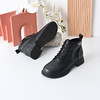 经典鲨20254年冬季新款百搭圆头侧拉链通勤舒适加绒保暖平底短筒靴女KW163-D58121 商品缩略图5