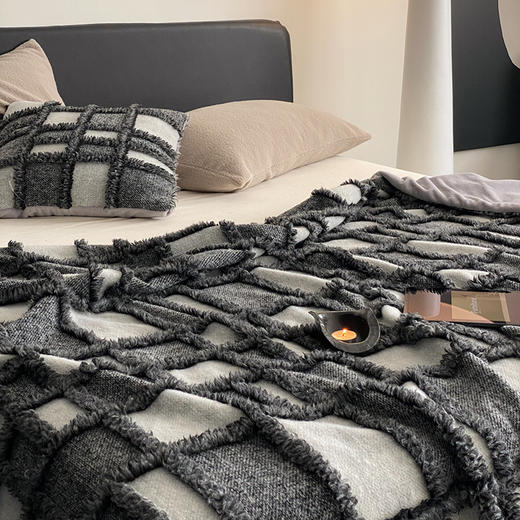 自然醒洛德瑞毛毯高端格子拼接羊绒呢料绒毯可机洗沙发休闲盖毯办公室膝盖毯MT 商品图9