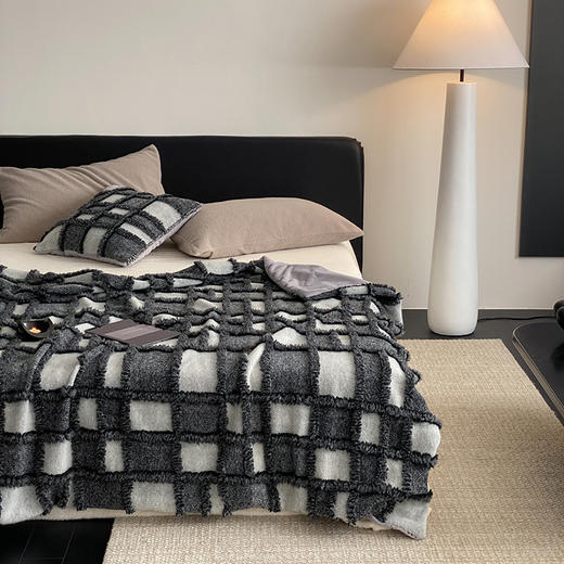 自然醒洛德瑞毛毯高端格子拼接羊绒呢料绒毯可机洗沙发休闲盖毯办公室膝盖毯MT 商品图2