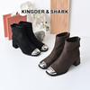 经典鲨2024年冬季新款时尚方头后拉链气质高粗跟加绒保暖显瘦短靴女KW359-D58021 商品缩略图0
