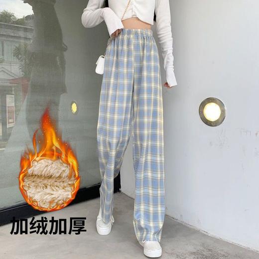 新款羊羔绒格子裤女冬款加绒加厚显瘦百搭潮流宽松高腰休闲阔腿裤 商品图3