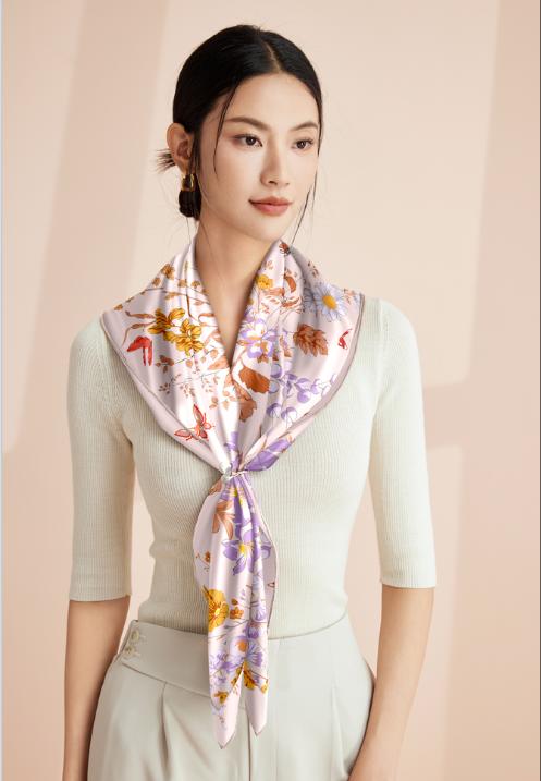 喜得宝重磅印花素绉缎大方巾86cm*86cm百搭丝绸礼品方巾 商品图0