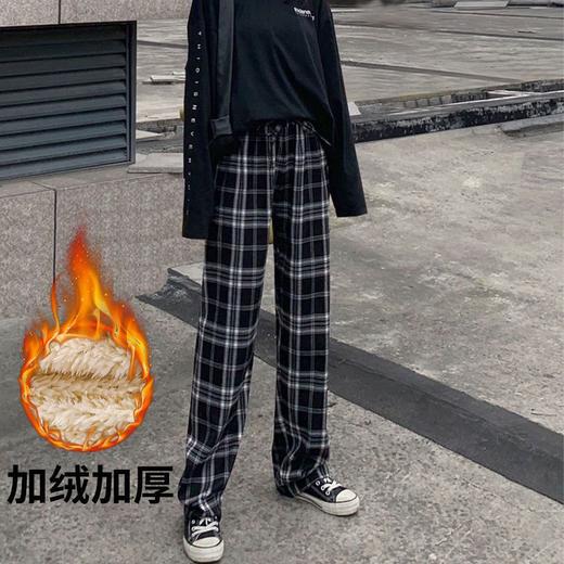 新款羊羔绒格子裤女冬款加绒加厚显瘦百搭潮流宽松高腰休闲阔腿裤 商品图2