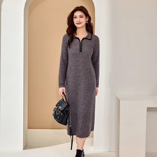 奢姿2024年秋季新款大码女装气质翻领裙子胖妹妹休闲针织连衣裙9843868261 商品图0