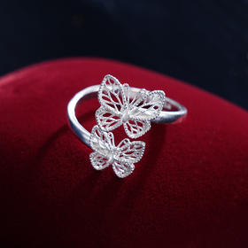 子佩集S990银【光明蝶舞】戒指【MXJZ026】纯银花丝两只蝴蝶2410