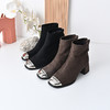 经典鲨2024年冬季新款时尚方头后拉链气质高粗跟加绒保暖显瘦短靴女KW359-D58021 商品缩略图1
