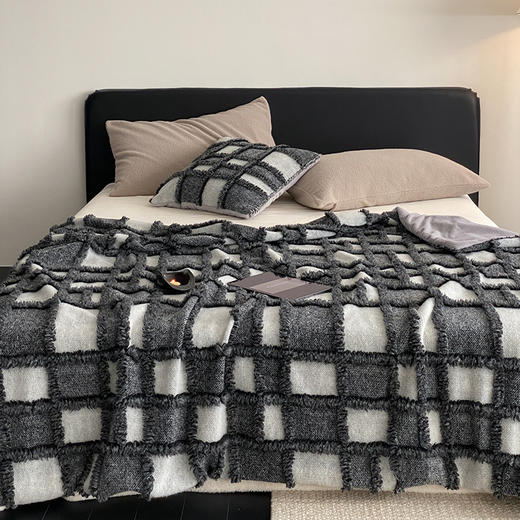 自然醒洛德瑞毛毯高端格子拼接羊绒呢料绒毯可机洗沙发休闲盖毯办公室膝盖毯MT 商品图8