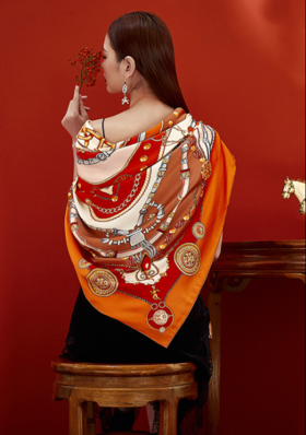 喜得宝重磅印花素绉缎大方巾105cm*105cm百搭丝绸礼品方巾