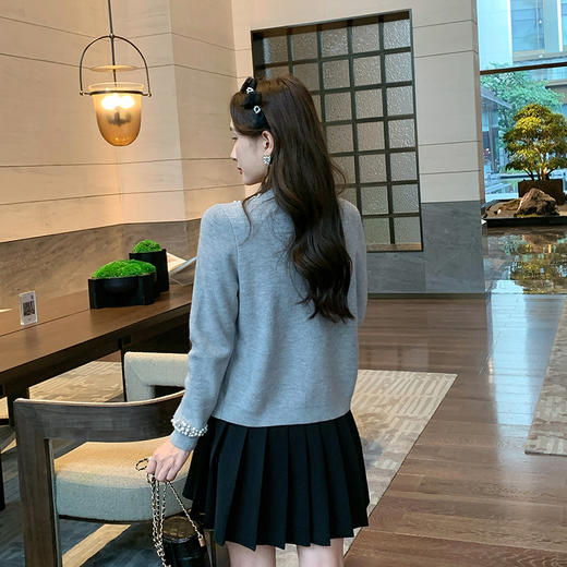 奢姿2024年秋季新款大码女装圆领休闲上衣胖妹妹减龄钉珠穿搭套装9843353570 商品图3