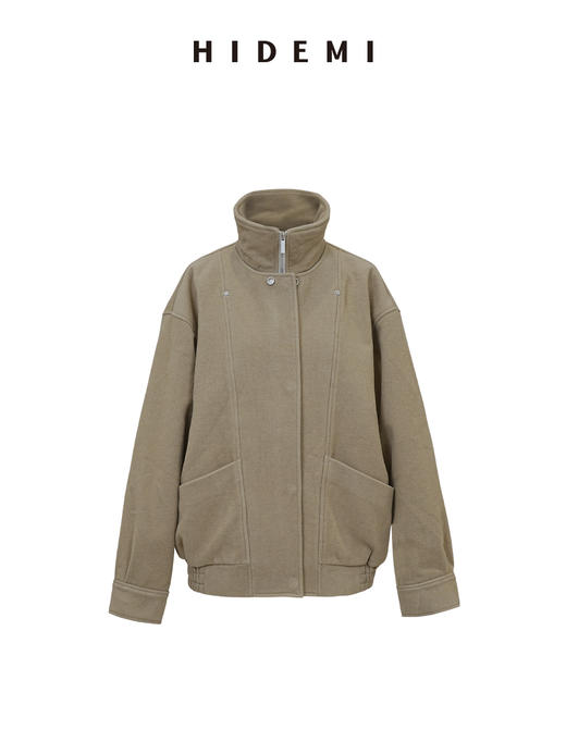 HIDEMI 假两件拉链式立领口袋飞行员设计感夹克外套大衣 商品图0