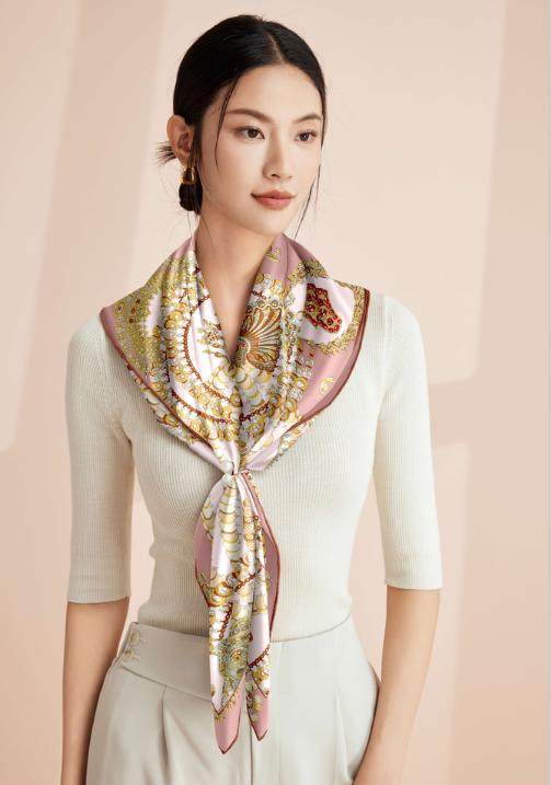 喜得宝重磅印花素绉缎大方巾105cm*105cm百搭丝绸礼品方巾 商品图3