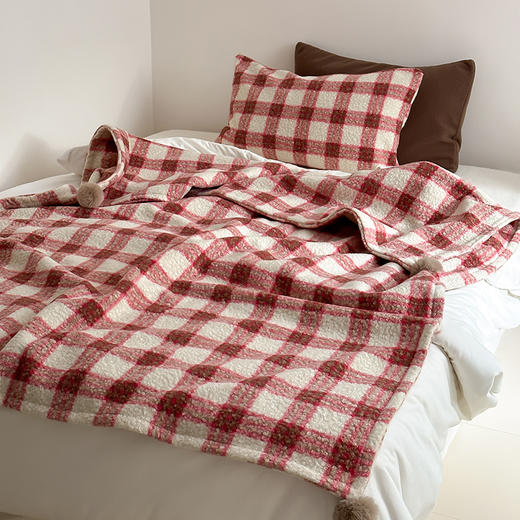 自然醒羊卷妮双面盖毯格尔系列午睡毯复古英伦格子秋冬保温毛毯沙发盖毯双层加厚办公室午休羊羔绒小毯子MT 商品图3