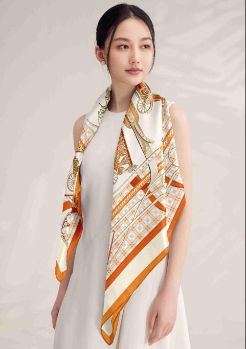 喜得宝重磅印花素绉缎大方巾105cm*105cm百搭丝绸礼品方巾 商品图4