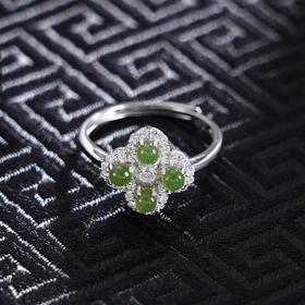 子佩集S925银【四叶尘缘】戒指【JZ05395】纯银古法银和田碧玉2410