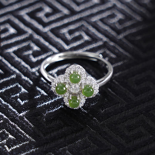 子佩集S925银【四叶尘缘】戒指【JZ05395】纯银古法银和田碧玉2410 商品图1