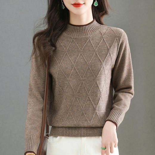 CC-101-98972半高领提花女士慵懒针织衫秋冬新款宽松厚款保暖内搭套头打底毛衣 商品图0