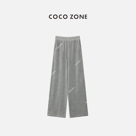 COCO ZONE 春秋新款丝绒裤松紧腰系绳阔腿直筒长裤23C19439 商品图0