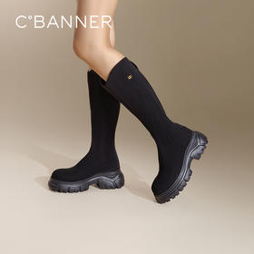 千百度厚底潮流弹力袜靴女冬季增高长靴瘦瘦靴A24537539