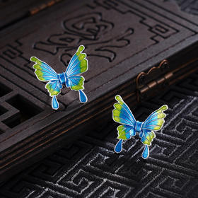 子佩集S990银【偏偏相逢】耳钉【MXED011】纯银花丝珐琅彩蝴蝶2410