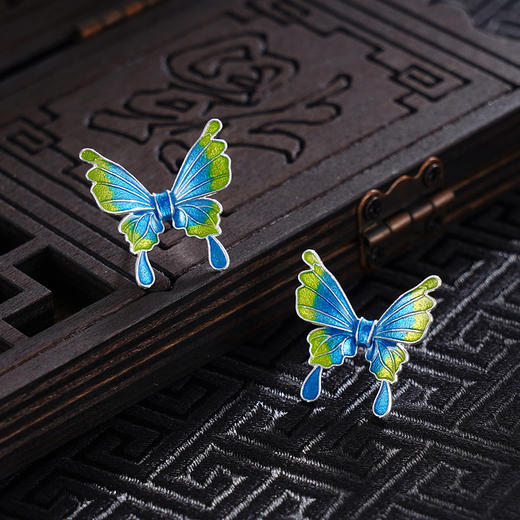 子佩集S990银【偏偏相逢】耳钉【MXED011】纯银花丝珐琅彩蝴蝶2410 商品图1