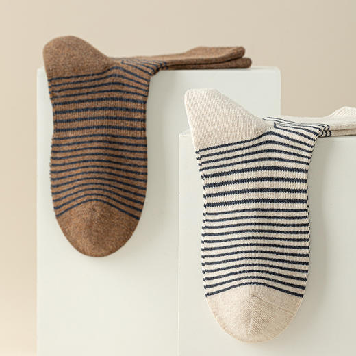 【直角条纹男精梳棉袜】男士直角长袜条纹秋冬厚款袜子高含棉长筒袜无骨保暖 商品图1