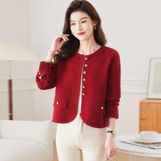 CC-17-2247小香风短外套女士2024新款春秋圆领洋气亮片针织毛衣开衫漂亮上衣 商品图0