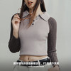 马登美式拼接插肩袖针织衫格雷系修身显瘦打底毛衣翻领内搭春秋女 商品缩略图1