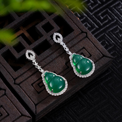 子佩集S925银【福禄随之】耳钉【ED022144】纯银绿玉髓葫芦2410 商品图1