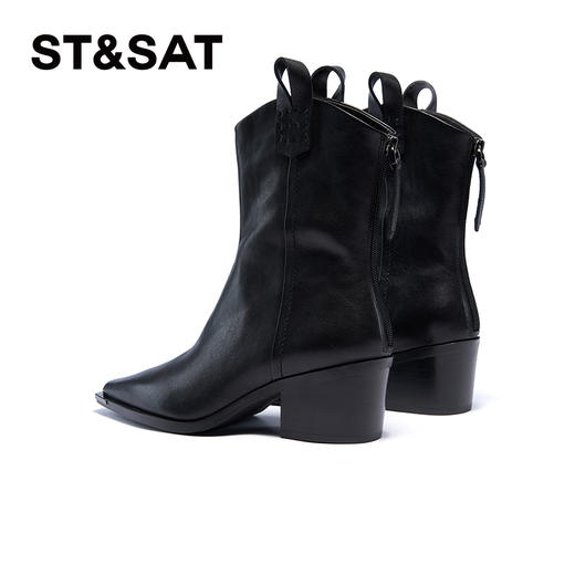 星期六极简风金属尖头显瘦粗跟时装靴SSC4116080 商品图6