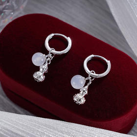 子佩集S925银【烟波福溢】耳环【EK4184】纯银葫芦白玉髓扣环耳圈2410