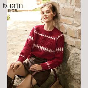 OLrain欧芮儿红色圆领毛衣女秋季2024年新款森系慵懒风套头上衣