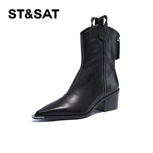 星期六极简风金属尖头显瘦粗跟时装靴SSC4116080 商品图4