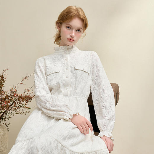 法式浪漫氛围感气质长袖连衣裙女秋季木耳边连衣裙V4243202 商品图2