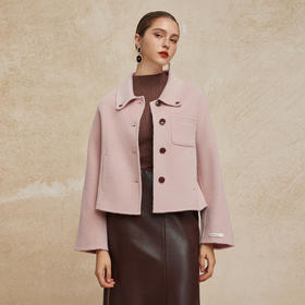 PH938斯尔丽24新款短款小方领小个子减龄时尚显高箱型双面呢大衣
