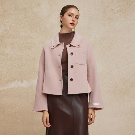 PH938斯尔丽24新款短款小方领小个子减龄时尚显高箱型双面呢大衣 商品图0