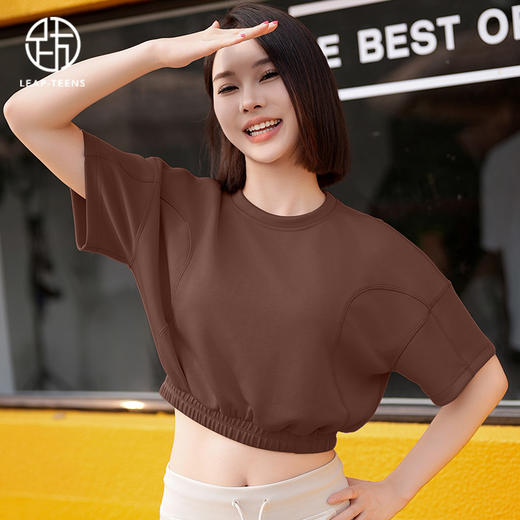 跃牌【倚窗听雨】系列 Athena lulu砂洗莫代尔瑜伽服女褶皱宽松显瘦运动跑步健身短袖T恤DA71 商品图2