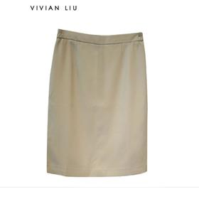 VIVIAN LIU薇薇安刘TB2444001初秋新款纯色松紧腰后开叉直筒半裙