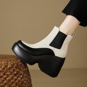 【预售5天】真皮复古时尚短靴，小个子松糕厚底坡跟防水台女靴NWS1&N9619