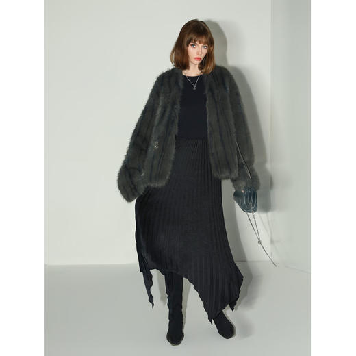 COCOBELLA高奢仿蓝狐丰盈环保皮草外套冬定制腰带大衣FU3023 商品图2